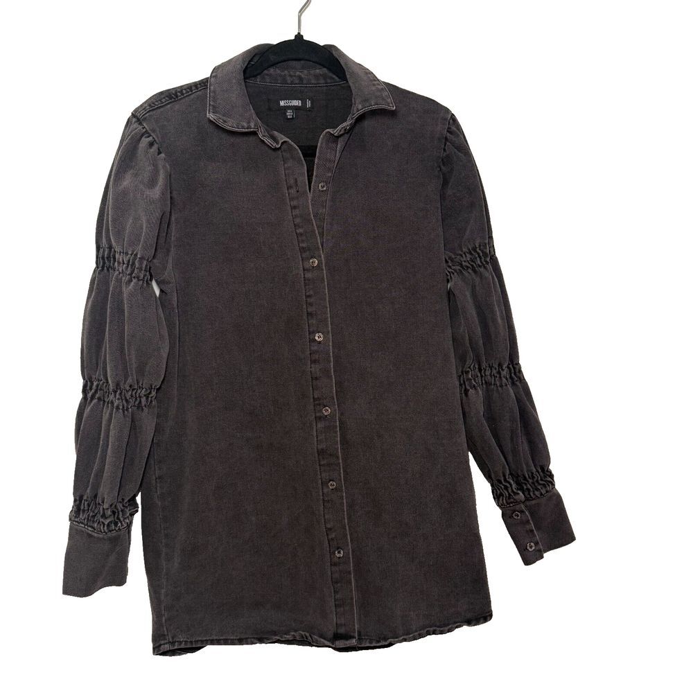 Missguided Denim Shirt Dress with‎ Puff Sleeves in Black Womens Size 0
